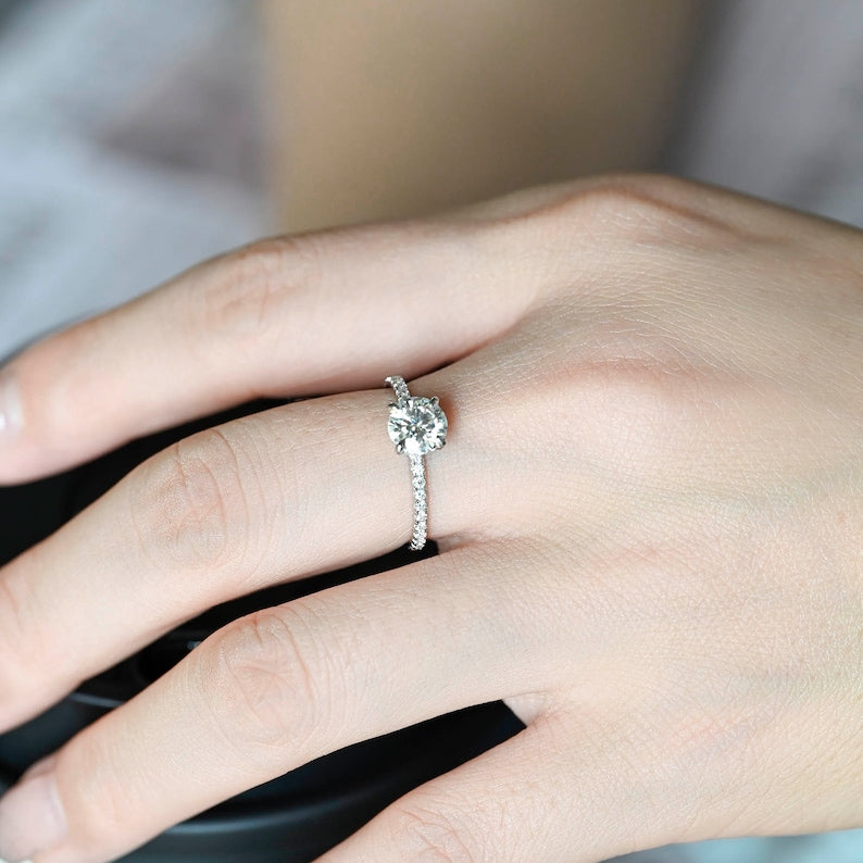 Stunning 1.0 CT Round Moissanite Engagement Ring with Hidden Halo Design 10