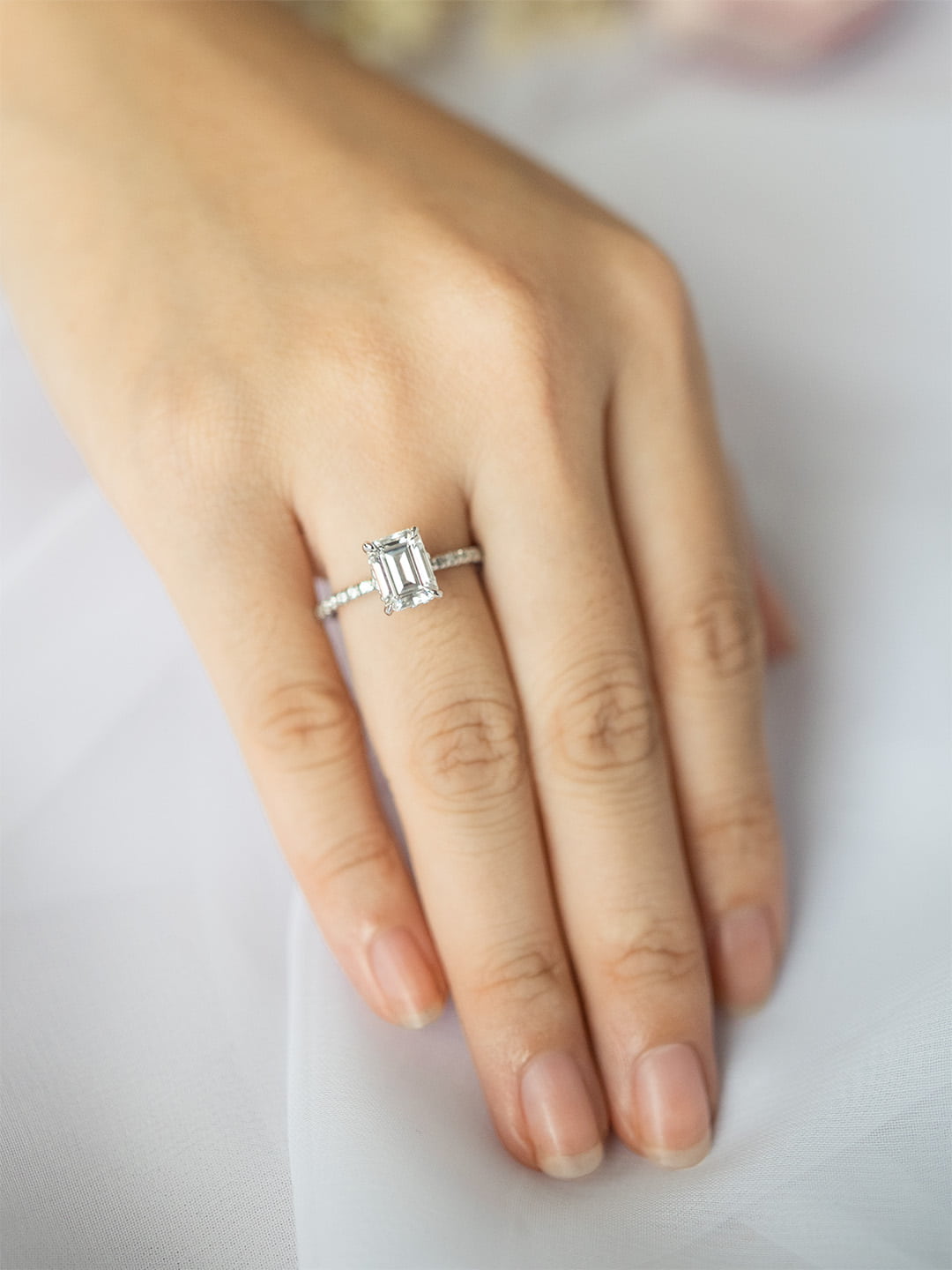 Stunning 2 CT Emerald Moissanite Engagement Ring with Hidden Halo Design 10