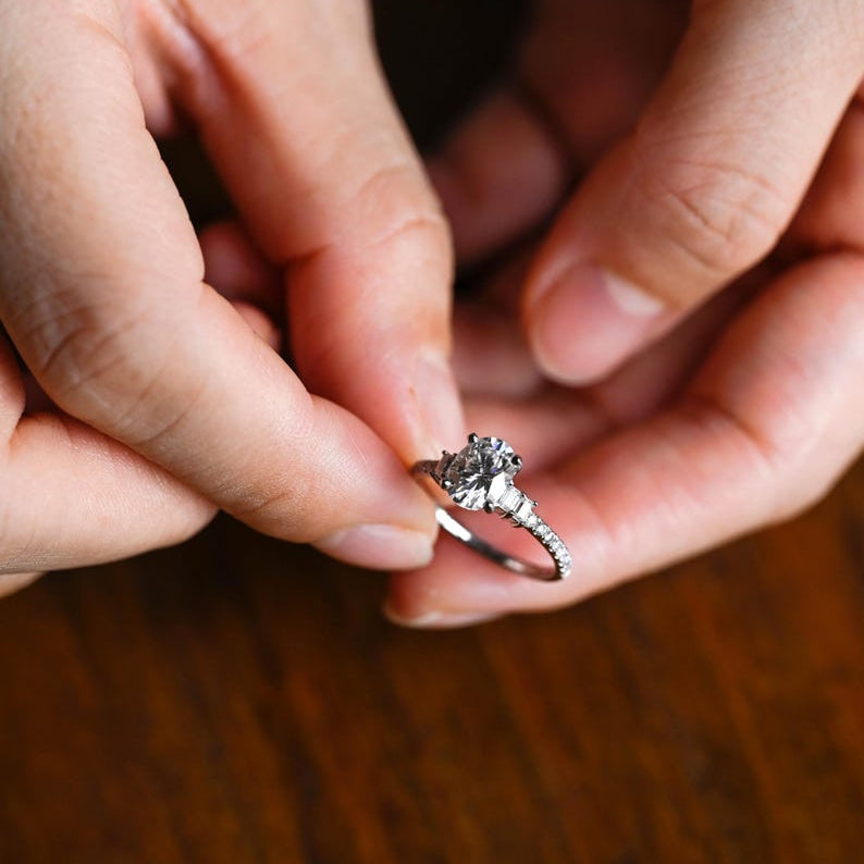 Stunning 1.0 - 2.0 CT Oval Moissanite Engagement Ring with Pave Design 2