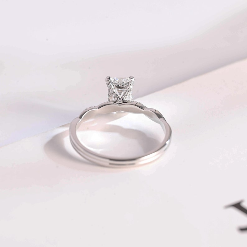 Stunning 1.0 - 2.0 CT Emerald Moissanite Engagement Ring with Hidden Halo Design 7