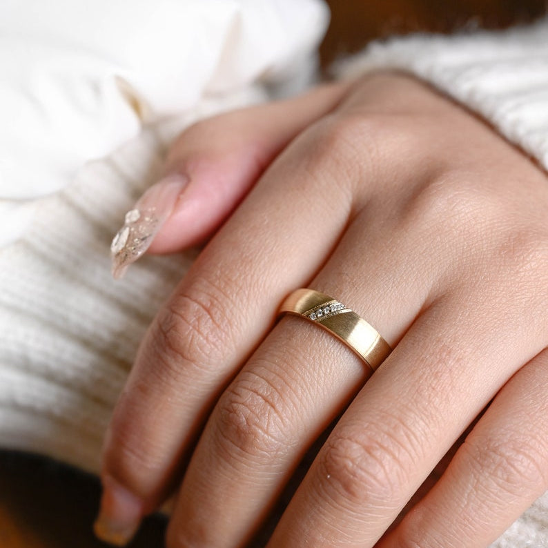 Delicate Moissanite Band with 0.05 TCW Round Cut Stones in Solid Gold 1