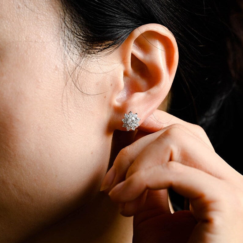 0.50 TCW Round Cut Moissanite Floral Halo Earrings in Gold 2