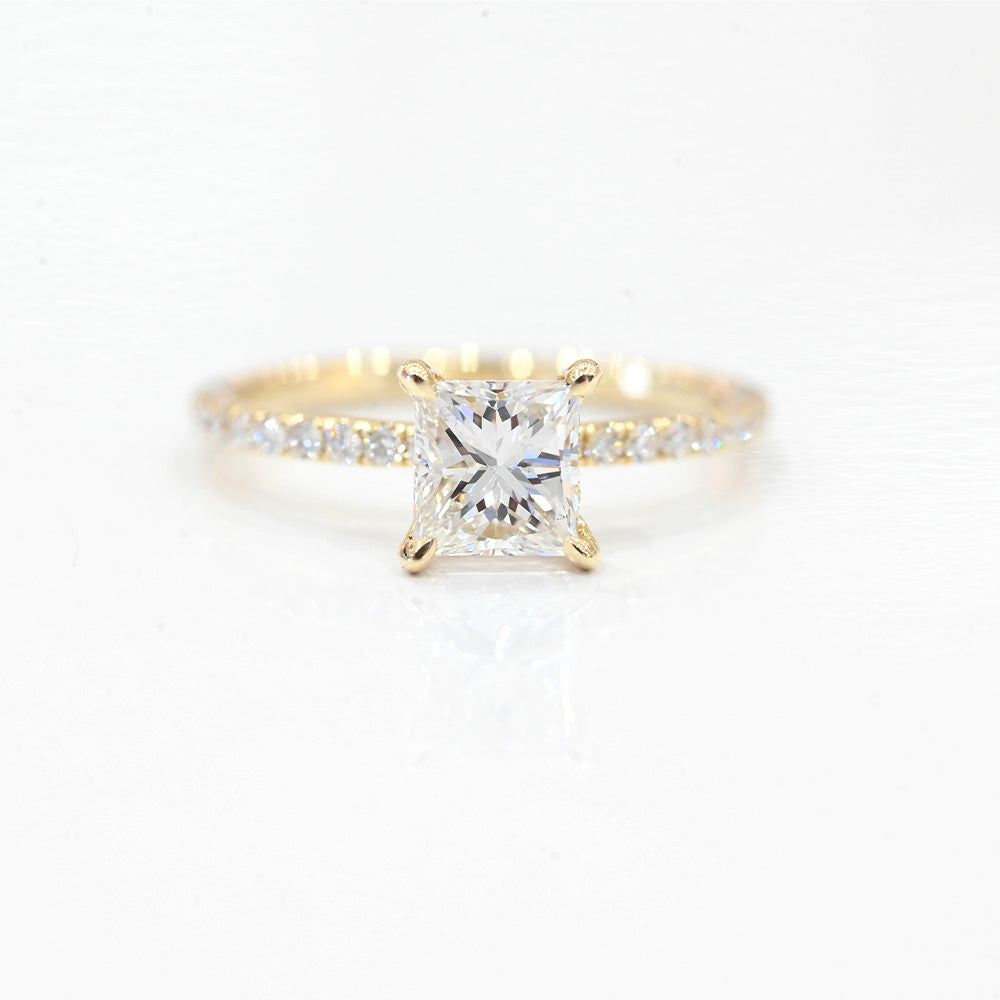Stunning 2.0 CT Princess Moissanite Engagement Ring with Hidden Halo & Pave Design 1