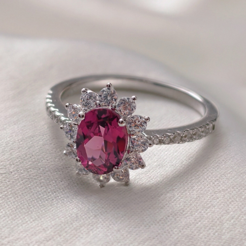 2.0 CT Oval Cut Halo & Pave Style Gemstone Ring