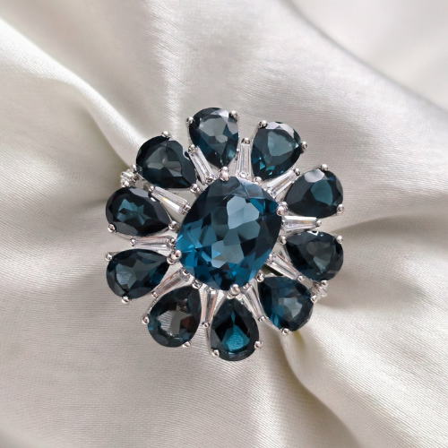 2.5 CT Colorful Cushion Cluster Style Gemstone Ring