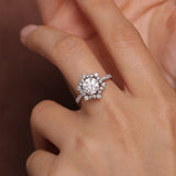 2.0 CT Round Shaped Moissanite Engagement Ring With Cluster Pave Accents 9