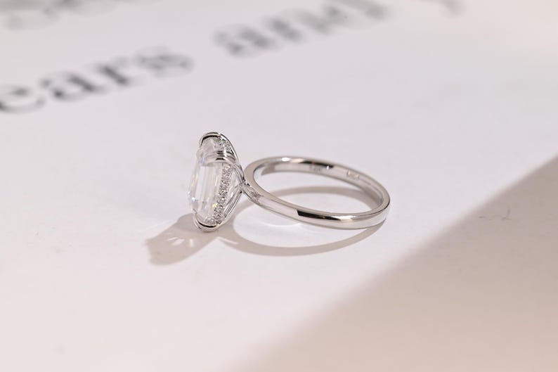 Stunning 1.0 - 2.0 CT Emerald Moissanite Engagement Ring with Hidden Halo Design 10