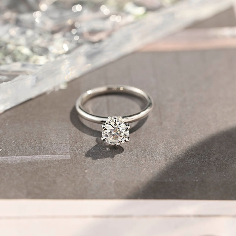 Stunning 2.0 CT Round Moissanite Engagement Ring with Hidden Halo Design 1