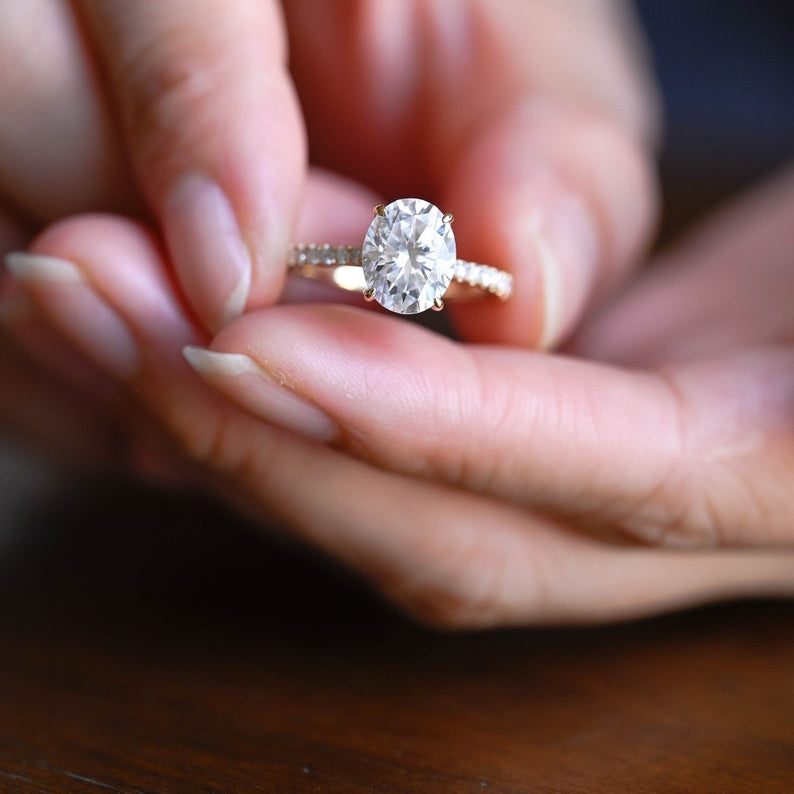 Stunning 1.0 - 2.0 CT Oval Moissanite Engagement Ring with Hidden Halo Design 2