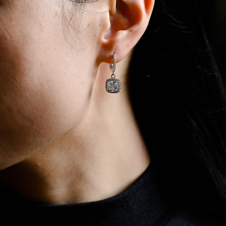 1.0 TCW Round Cut Moissanite Halo Drop Earrings in Gold 2