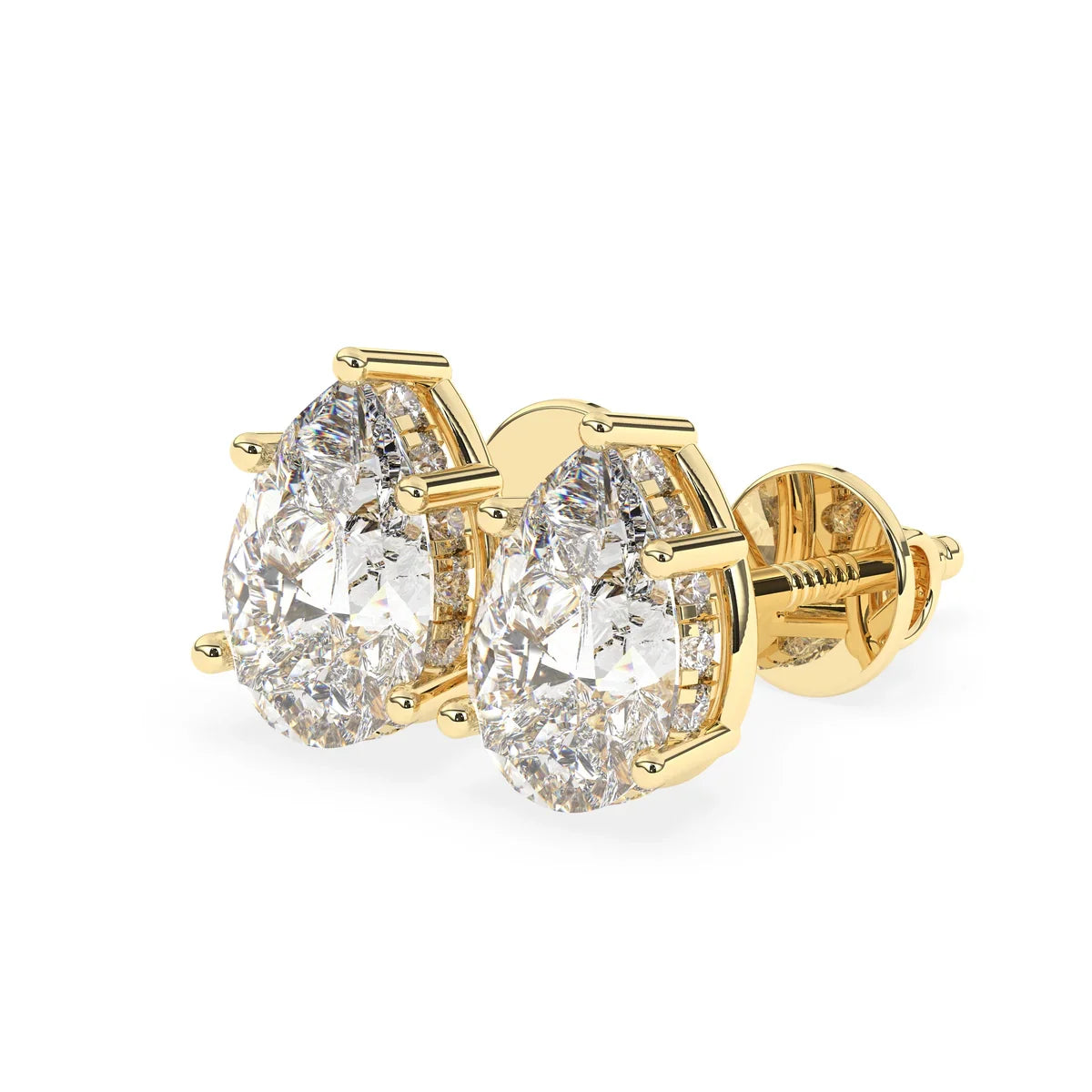 2.0 TCW Pear Cut Moissanite Hidden Halo Stud Earrings in Gold 2