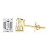 2.0 TCW Emerald Cut Moissanite Hidden Halo Stud Earrings in Gold 5