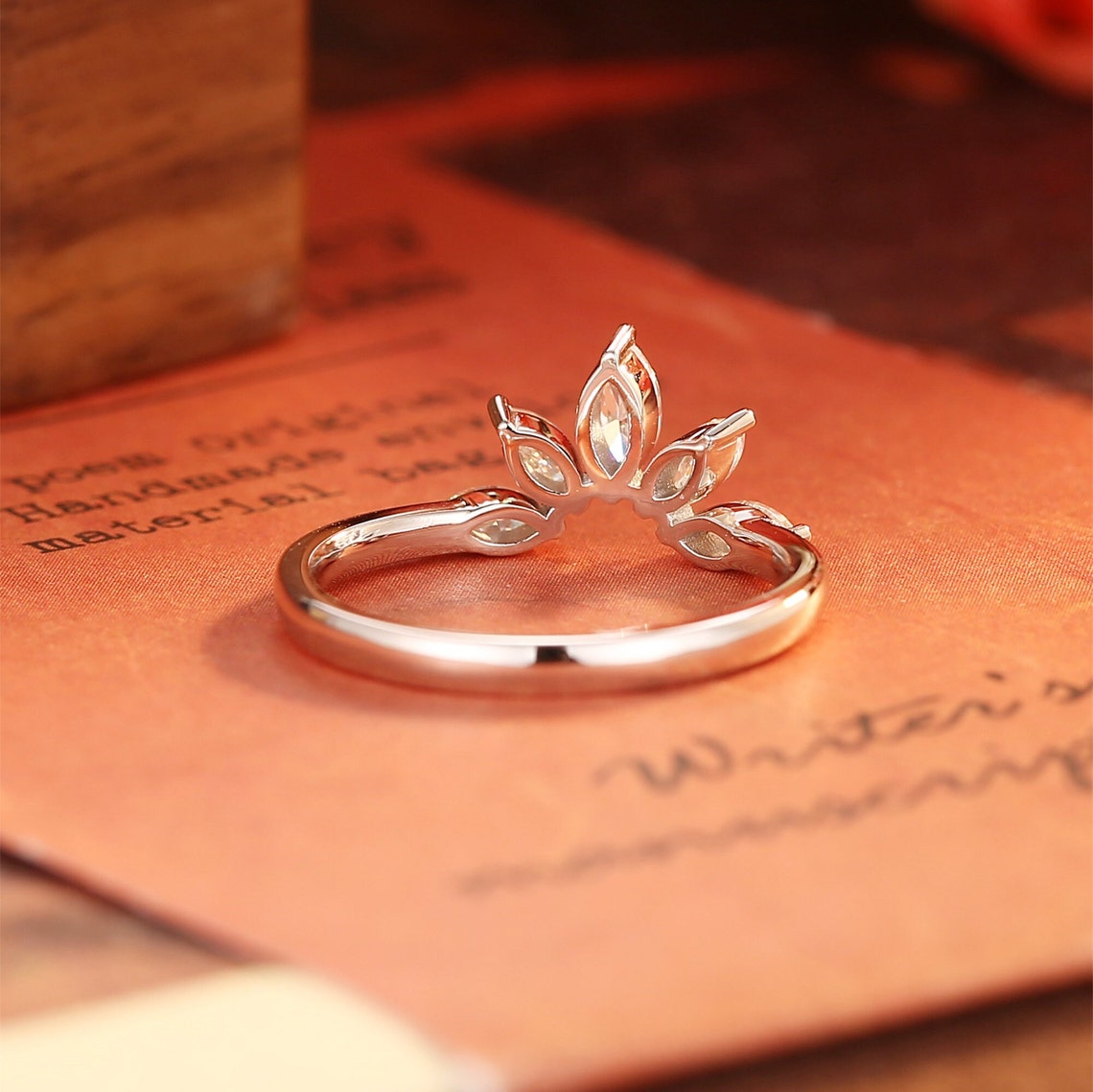 0.15 TCW Marquise Cut Moissanite Bridal Wedding Band With Curved Shank 2