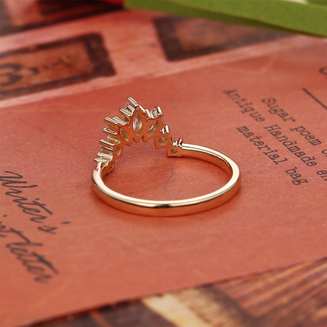 0.15 TCW Marquise Cut Moissanite Bridal Wedding Band With Curved Style 1