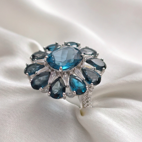 2.5 CT Colorful Cushion Cluster Style Gemstone Ring