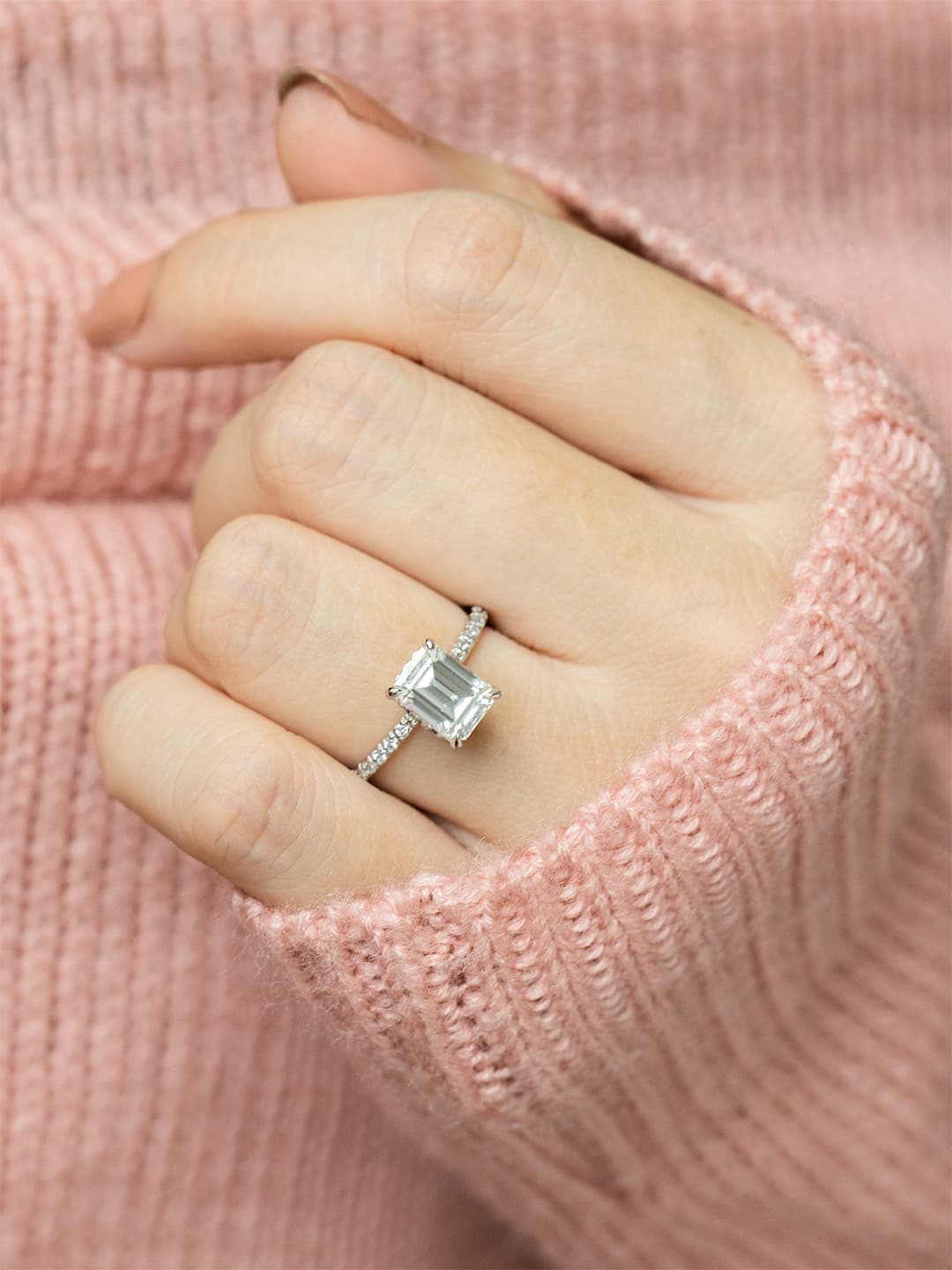 Stunning 2 CT Emerald Moissanite Engagement Ring with Hidden Halo Design 6