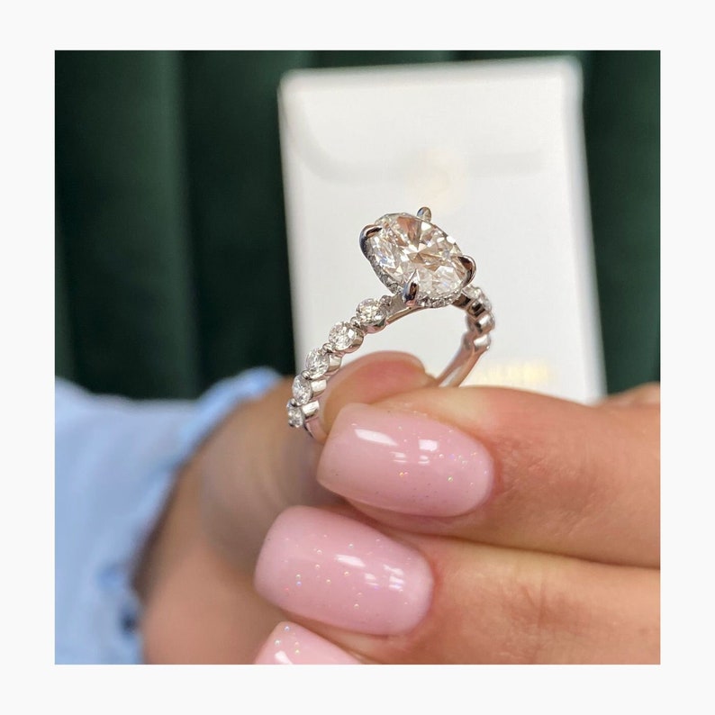 Stunning 1.75 CT Oval Cut Moissanite Engagement Ring with Hidden Halo & Pave Design 7