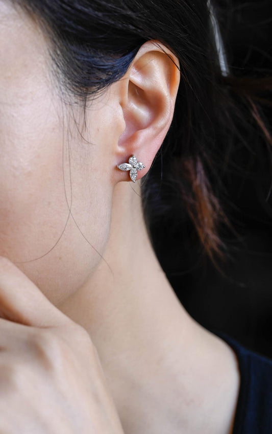 0.20 TCW Round & Marquise Cut Moissanite Stud Earrings in Gold 2