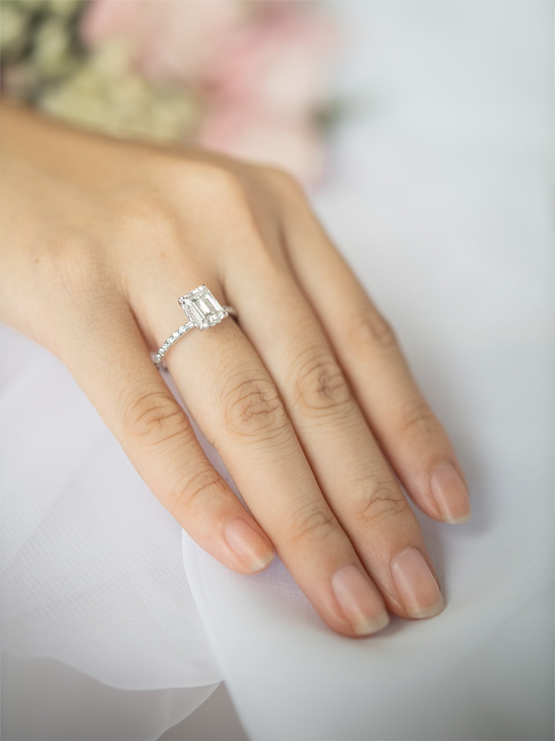 Stunning 2 CT Emerald Moissanite Engagement Ring with Hidden Halo Design 8