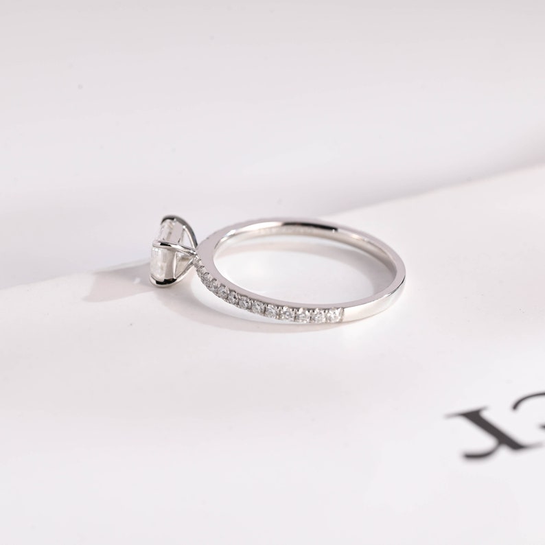 Stunning 0.5 - 1.5 CT Emerald Moissanite Engagement Ring with Pave Design 10