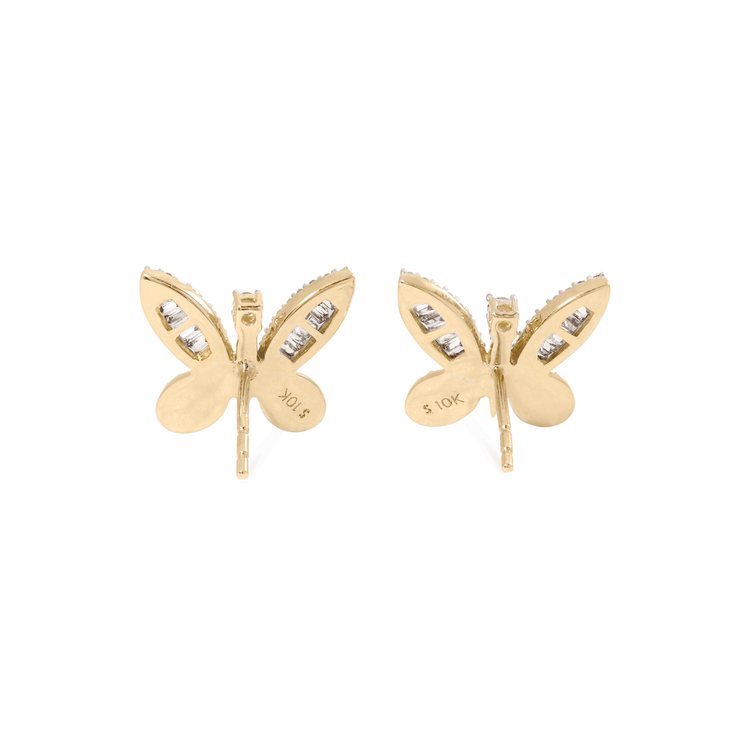 2.0 TCW Round & Baguette Cut Moissanite Butterfly Stud Earrings in Gold 2