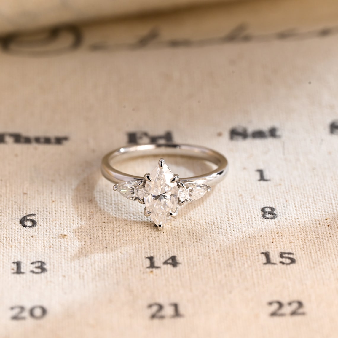 Stunning 3.0 CT Marquise Cut Moissanite Engagement Ring with 3 Stones Design 1