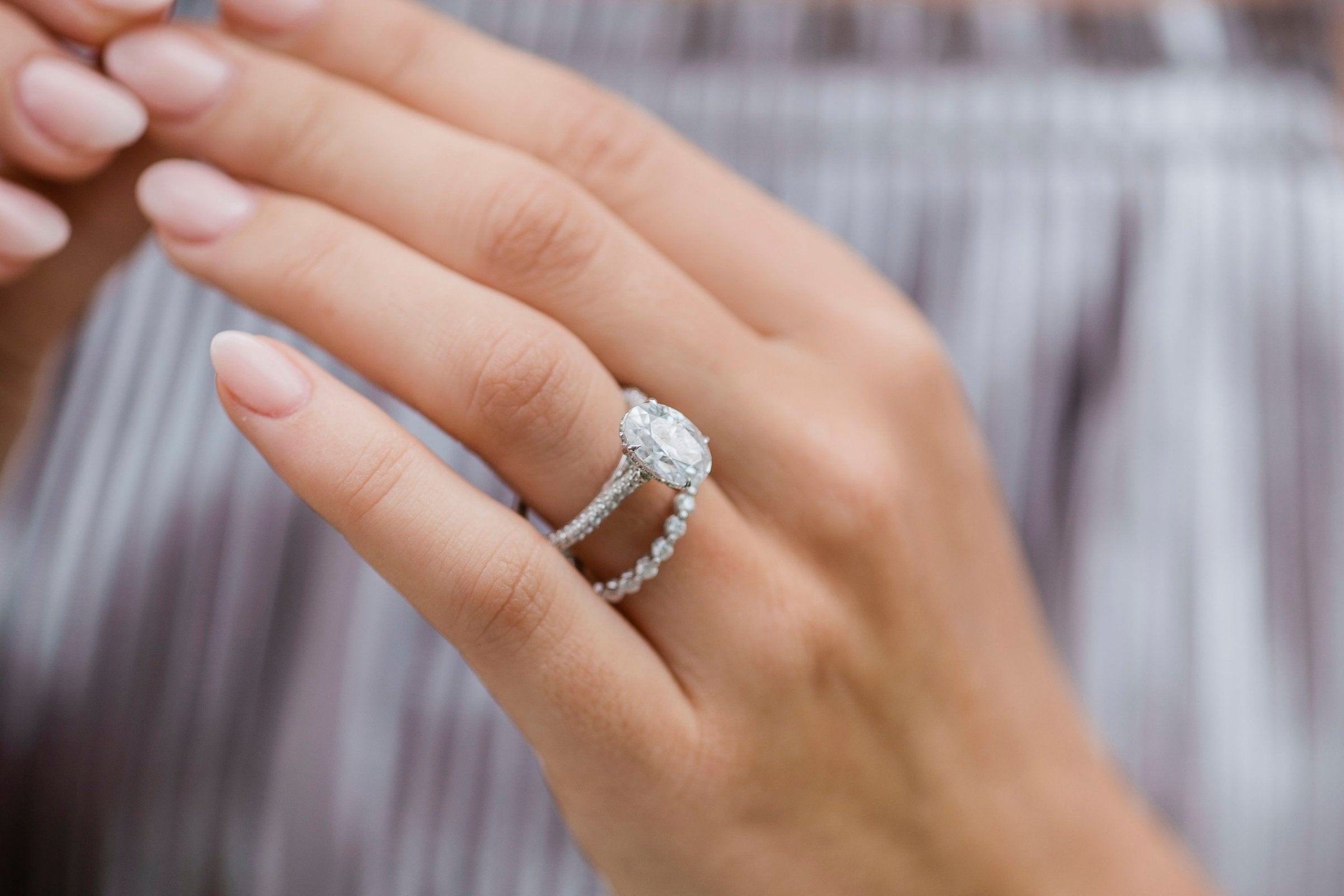 3.40 CT Oval Moissanite Ring Featuring Hidden Halo Style 7