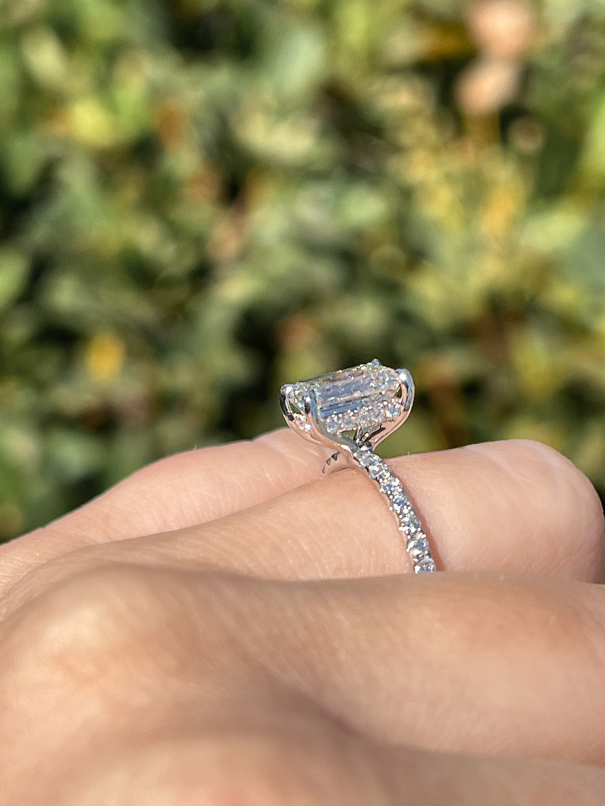 Stunning 2.0 CT Emerald Moissanite Engagement Ring with Hidden Halo & Pave Design 3