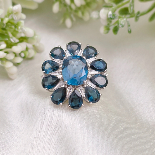 2.5 CT Colorful Cushion Cluster Style Gemstone Ring