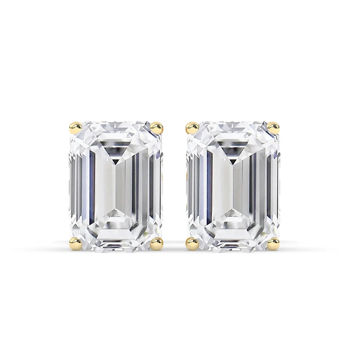2.0 TCW Emerald Cut Moissanite Hidden Halo Stud Earrings in Gold 1
