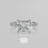 Stunning 1.70 T Princess Moissanite Engagement Ring with Hidden Halo & Pave Design 1