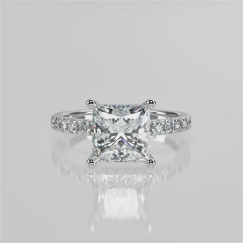 Stunning 1.70 T Princess Moissanite Engagement Ring with Hidden Halo & Pave Design 1