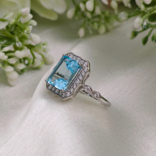3.0 CT Emerald Cut Pave Gemstone Ring