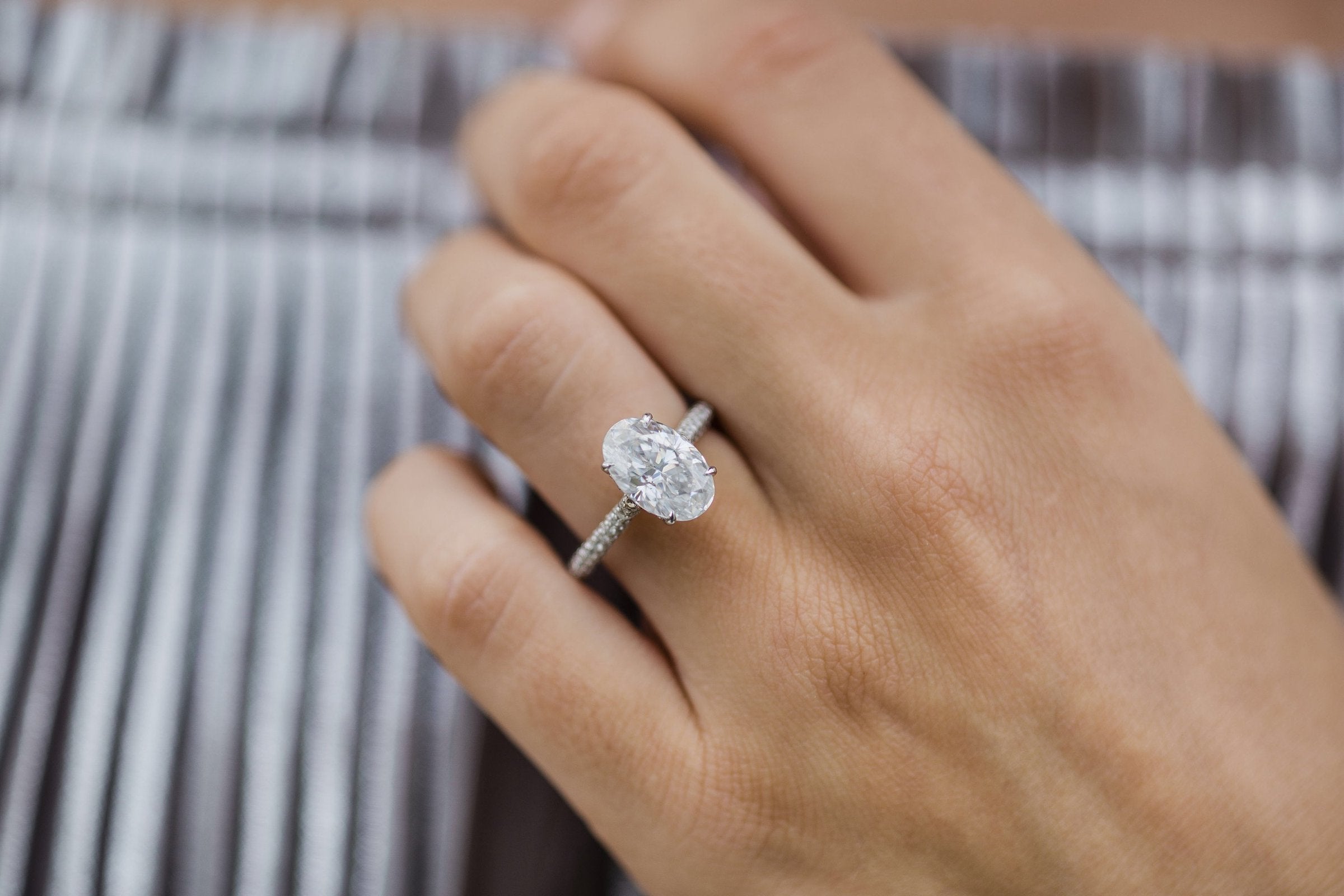 3.40 CT Oval Moissanite Ring Featuring Hidden Halo Style 3