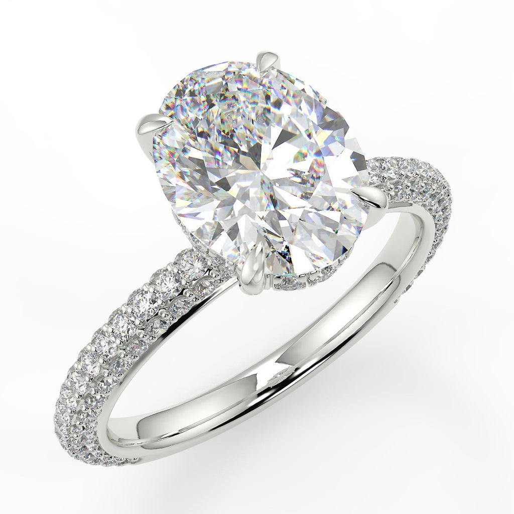 Stunning 2.11 CT Oval Moissanite Engagement Ring with Hidden Halo & Three Side Pave Design 5