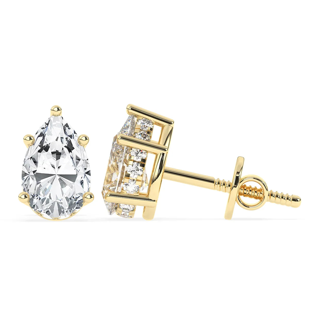2.0 TCW Pear Cut Moissanite Hidden Halo Stud Earrings in Gold 4
