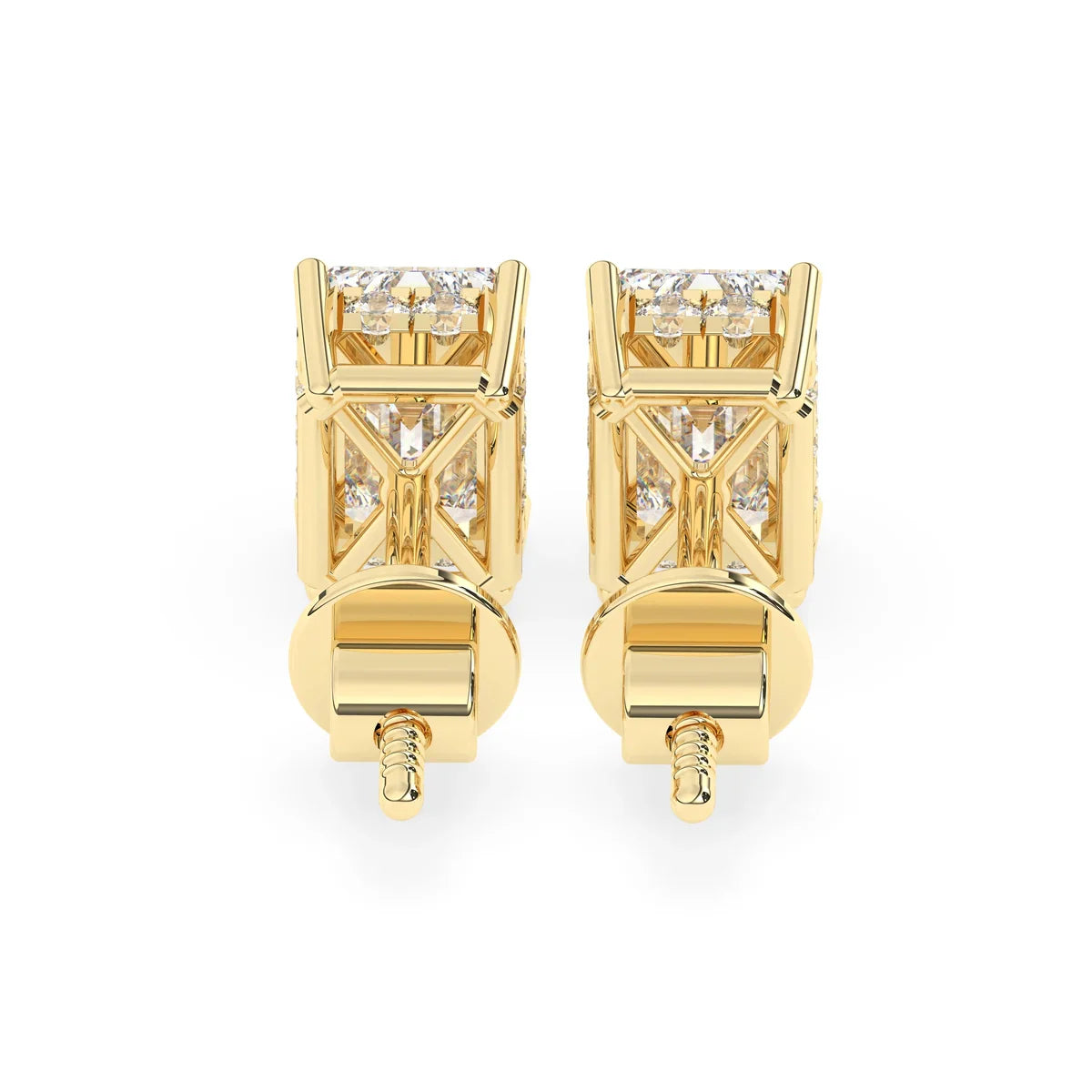 2.0 TCW Emerald Cut Moissanite Hidden Halo Stud Earrings in Gold 4