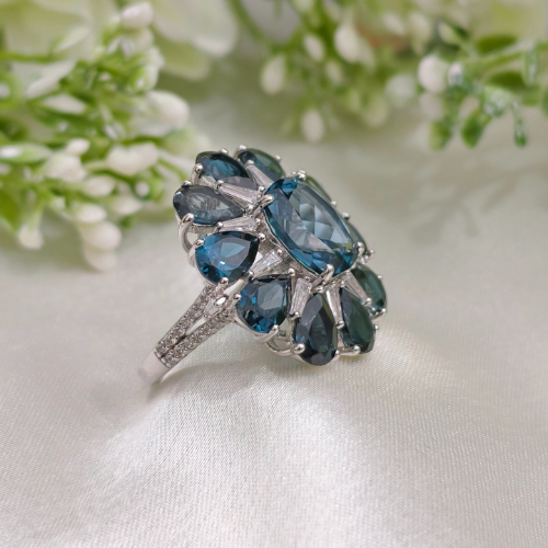 2.5 CT Colorful Cushion Cluster Style Gemstone Ring