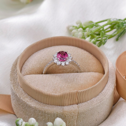 2.0 CT Oval Cut Halo & Pave Style Gemstone Ring