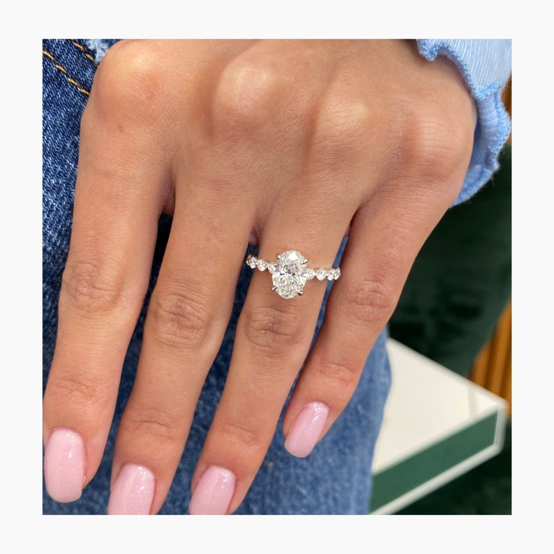 Stunning 1.75 CT Oval Cut Moissanite Engagement Ring with Hidden Halo & Pave Design 1