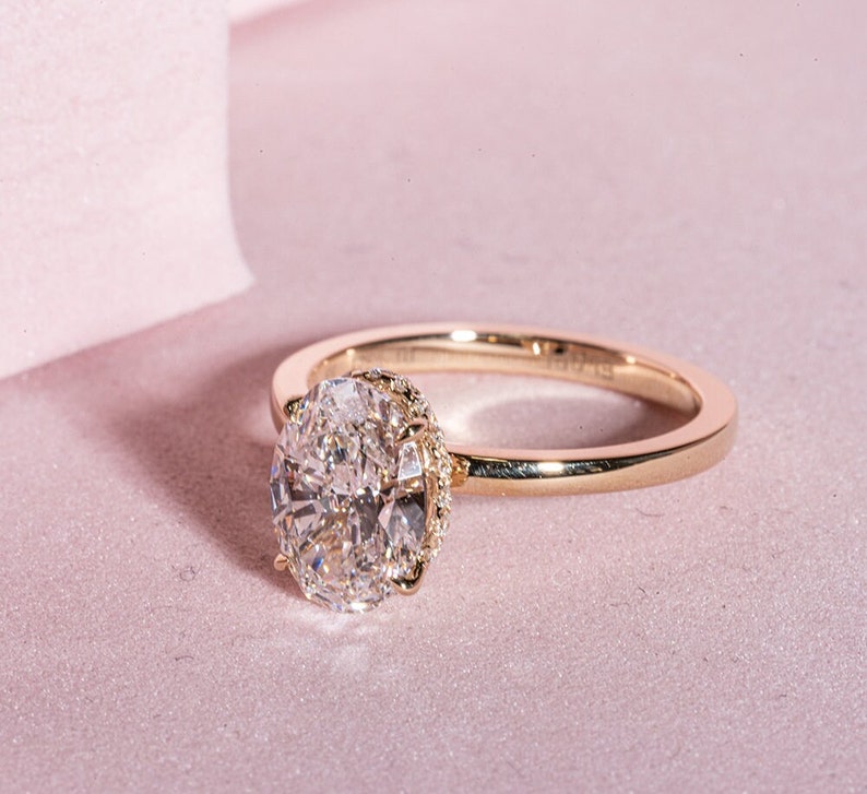 Stunning 1.73 CT Oval Cut Moissanite Engagement Ring with Hidden Halo & Pave Design 1