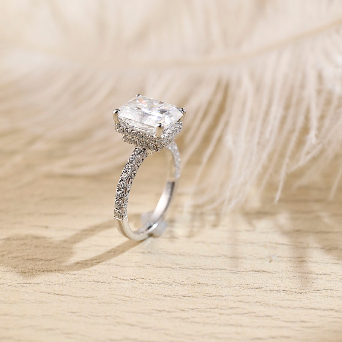 Stunning 3.0 CT Radiant Moissanite Engagement Ring with Pave & Hidden Halo Design 9