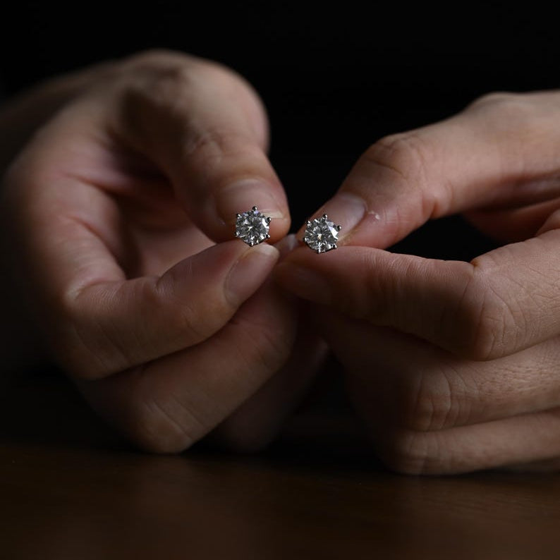 0.70 TCW Round Cut Moissanite Stud Earrings in Gold 2