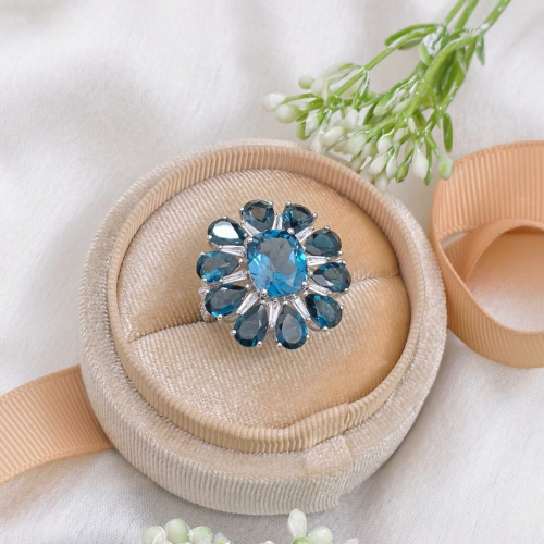 2.5 CT Colorful Cushion Cluster Style Gemstone Ring
