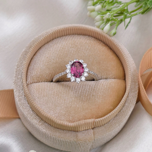 2.0 CT Oval Cut Halo & Pave Style Gemstone Ring