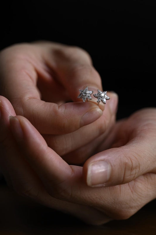 0.50 TCW Round & Pear Cut Moissanite Floral Stud Earrings in Gold 2