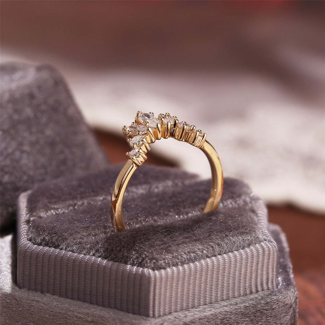 0.15 TCW Marquise Cut Moissanite Bridal Wedding Band With Curved Style 2