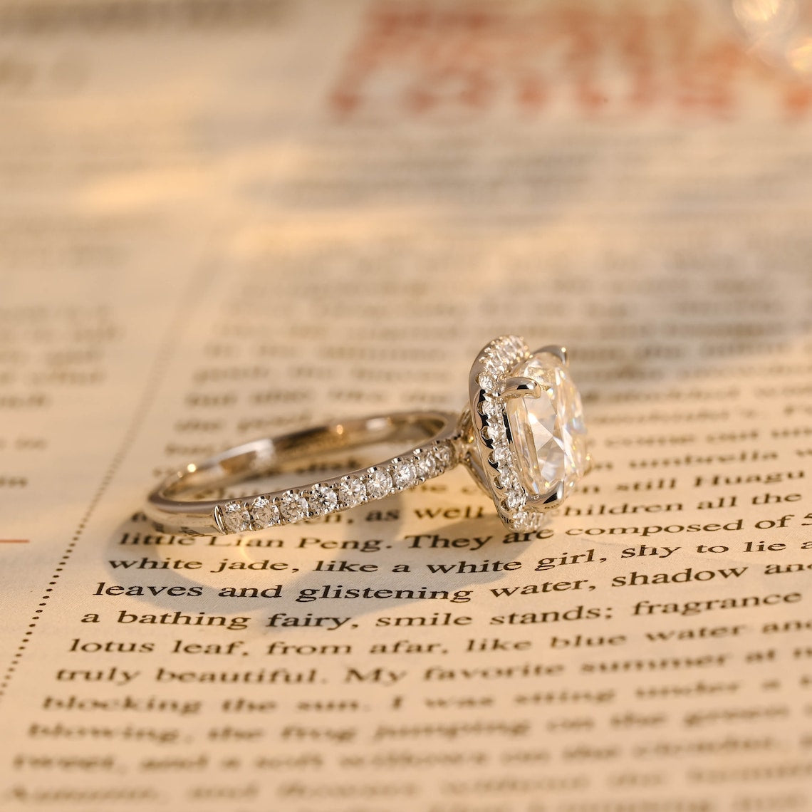 Stunning 2.5 CT Cushion Cut Moissanite Engagement Ring with Halo & Pave Design 2