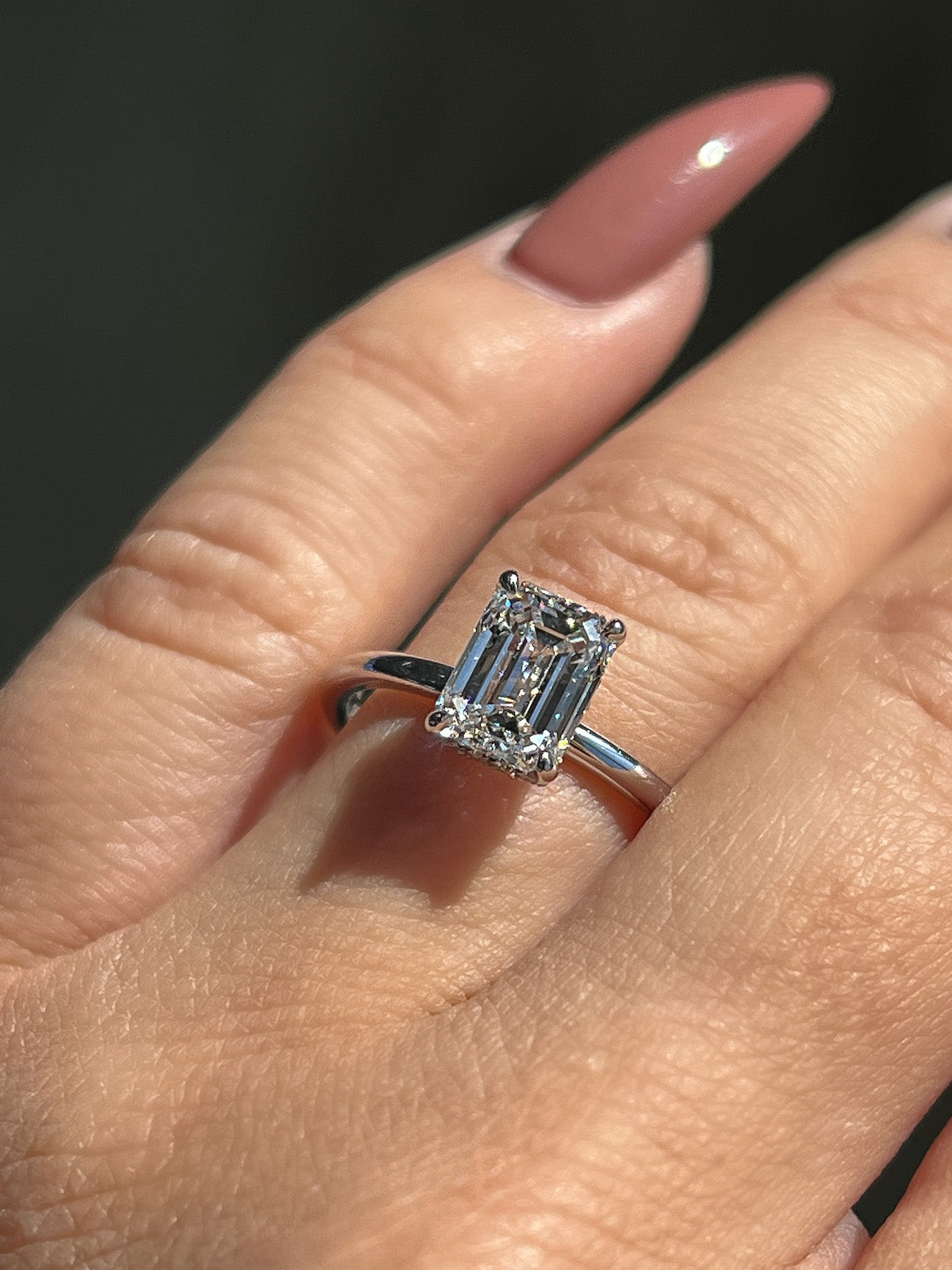 Stunning 1.70 CT Emerald Moissanite Engagement Ring with Hidden Halo Design 1