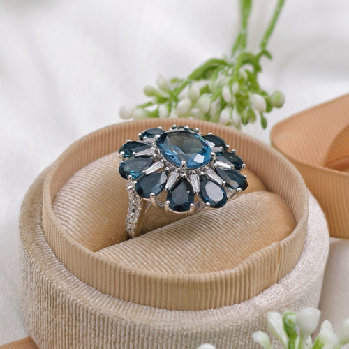 2.5 CT Colorful Cushion Cluster Style Gemstone Ring